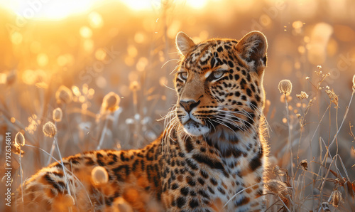 Beautiful Amur Leopard in the wilderness during golden hour photo