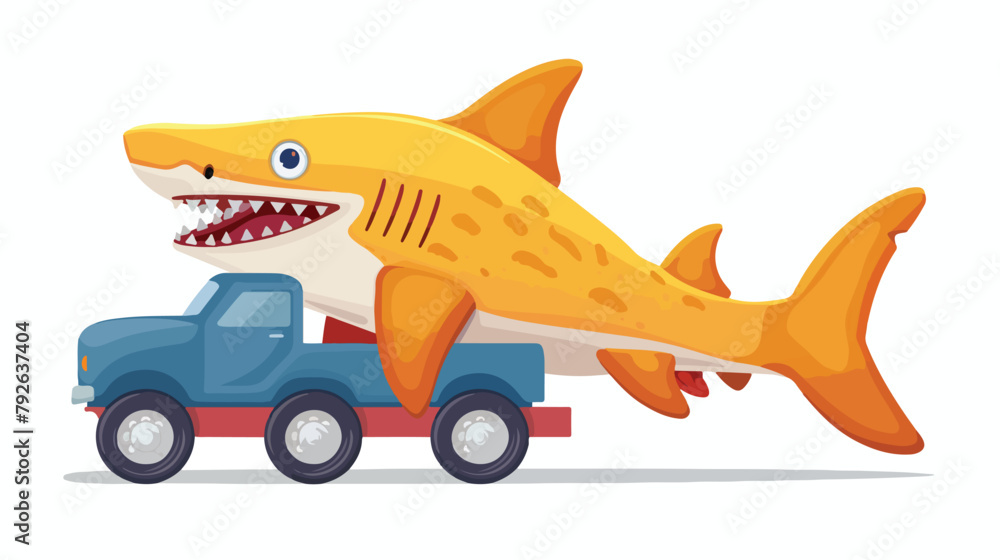 Shark with truck toy on white background baby toys Vector