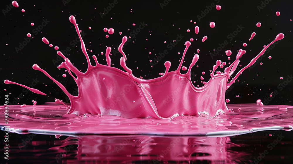 pink color paint splash on black back ground - obrazy, fototapety, plakaty 