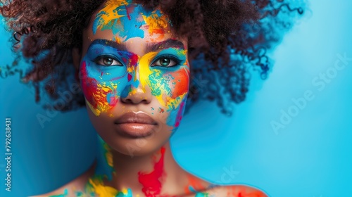 close up portrait of afro woman with face paint