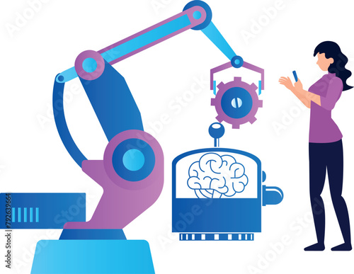 The girl is standing next to the machine.