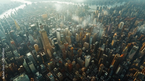 Manga cityscape from above, dense urban detail , 3D render