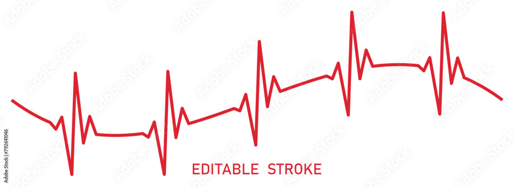 Editable stroke heart diagram, red EKG, cardiogram, heartbeat line vector design to use for healthcare, healthy lifestyle, medical laboratory, cardiology project. 