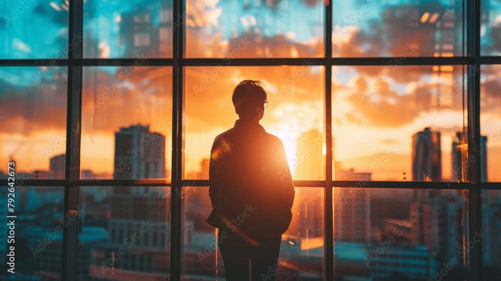 A silhouette of a person in the sunset. A silhouette of a person in the sunset.