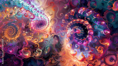 Lacy colorful clockwork pattern. Digital fractal art 
