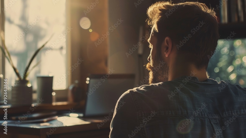 A man working from home. A man working from home.