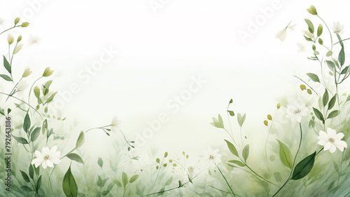 spring art background, delicate multicolored flowers in spring green grass on a white background watercolor design