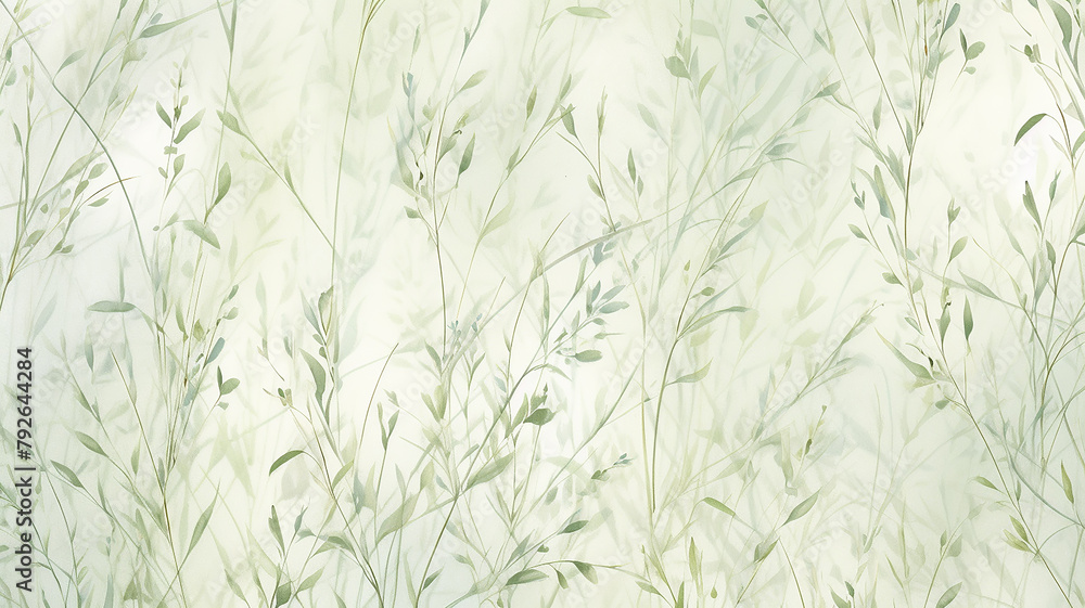 springtime background, fresh greenery and flowers on a light background, watercolor artwork, background copy space