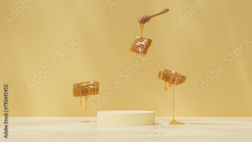 3D background display stand with honeycomb are on podium for product presentation