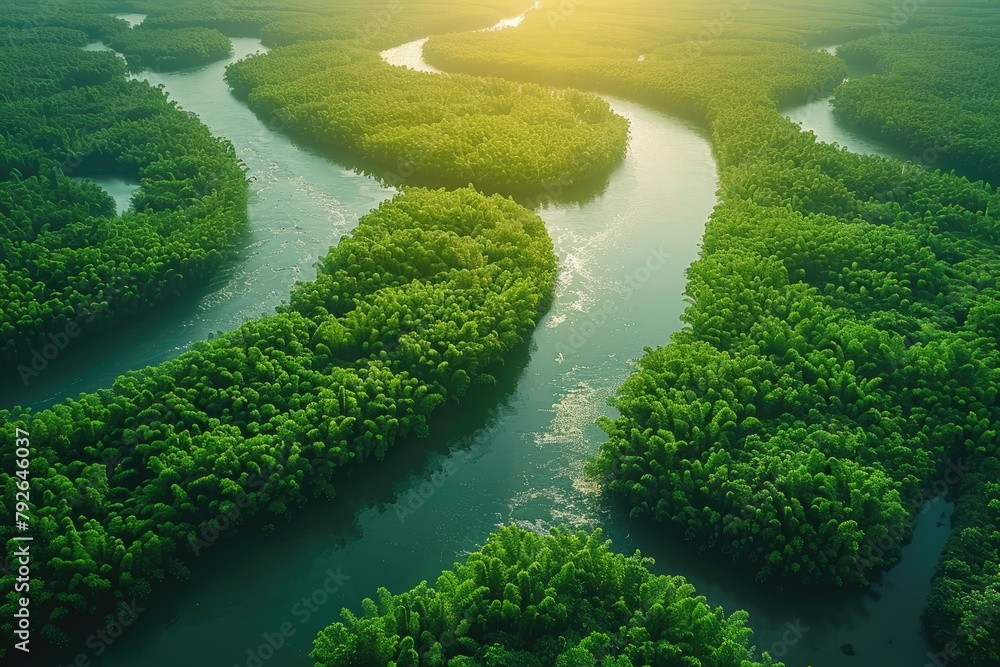 beautiful calm river view on a sunny day professional photography