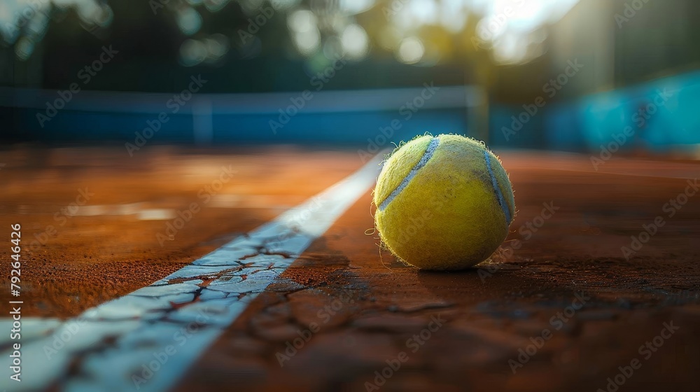 A tennis ball on a court.