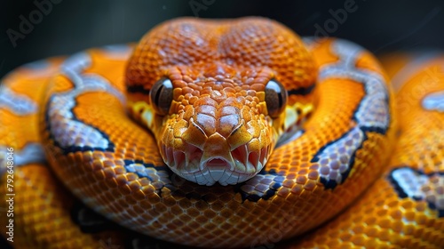 Ball Python: Curled up in a symmetrical coil, showcasing its intricate pattern.