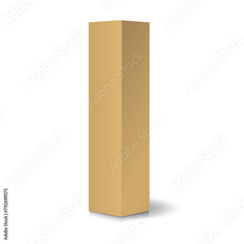 Blank brown kraft paper or cardboard rectangle tall box mockup template. Isolated on white background with shadow. Ready to use for your business. Vector illustration.