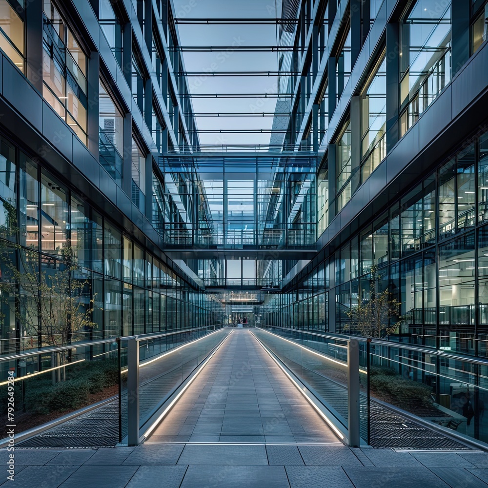 Obraz premium Long exposure shot of modern office lobby with business people Generative AI