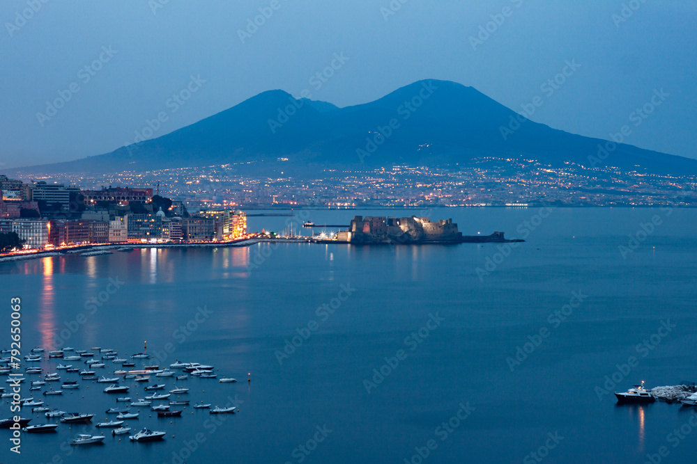 night view of Naples with Vesuvius mount