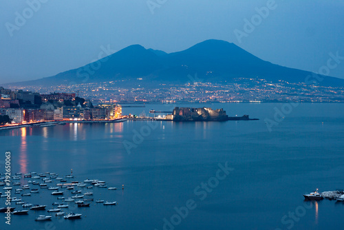 night view of Naples with Vesuvius mount