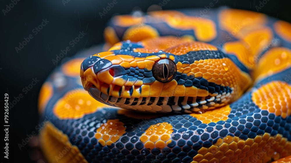 Ball Python: Curled up in a symmetrical coil, showcasing its intricate pattern. Ball Python: Curled up in a symmetrical coil, showcasing its intricate pattern.