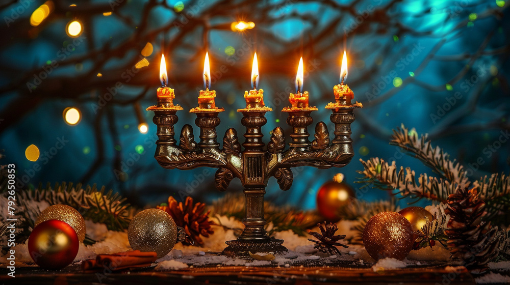 A joyous Hanukkah menorah casting its warm glow, inviting your holiday wishes.