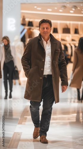 Retail magnate touring a chain of luxury stores, engaged with staff and customers