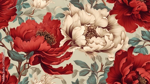 Vintage floral card. Beautiful garden flowers. Peonies, roses, tulips, lily, hydrangea on black background. SEAMLESS PATTERN