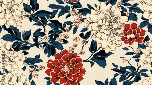 Vintage floral card. Beautiful garden flowers. Peonies, roses, tulips, lily, hydrangea on black background. SEAMLESS PATTERN