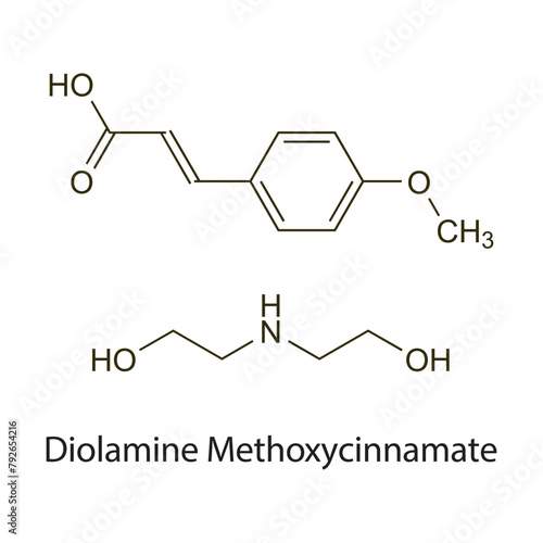 Diolamine Methoxycinnamate flat skeletal molecular structure used as Sunscreen. Vector illustration scientific diagram. photo