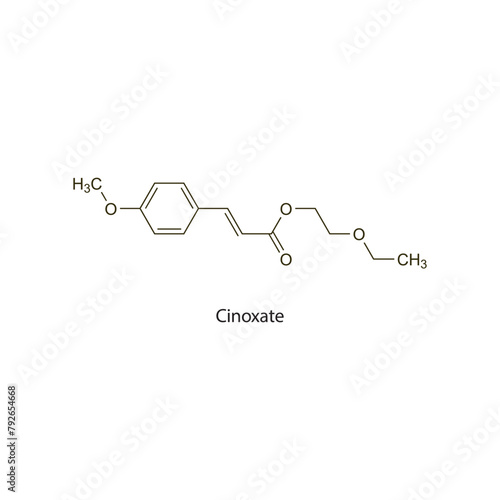 Cinoxate flat skeletal molecular structure used as Sunscreen. Vector illustration scientific diagram. photo