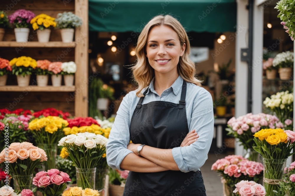 Portrait of confident florist against flower shop background
