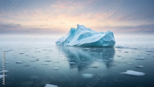 iceberg floating in a frozen ocean