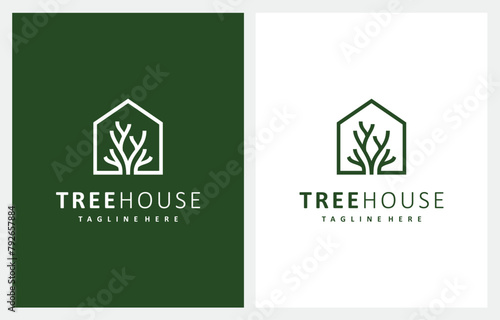 Home House Root Garden Farm logo design linear style vector illustration
