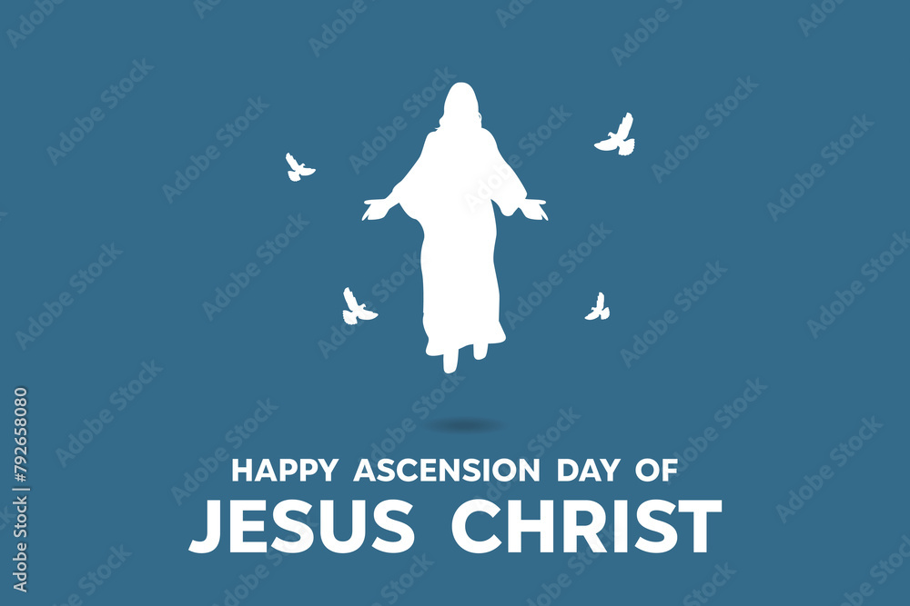 Fototapeta premium Ascension Day. God and dove. Perfect for cards, banners, posters, social media and more. Blue background. 