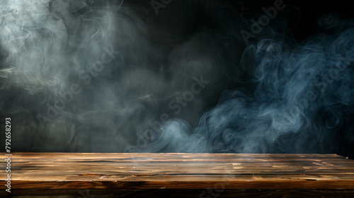 old wooden board with gray smoky background