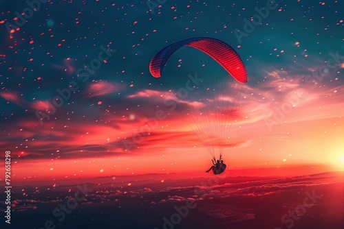 Paraglider silhouette colorful sky freedom