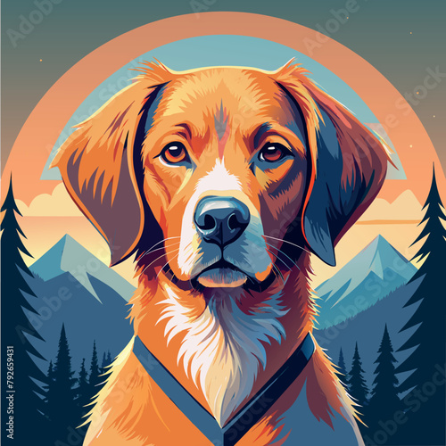 Sweet dog, illustration, nature, tree