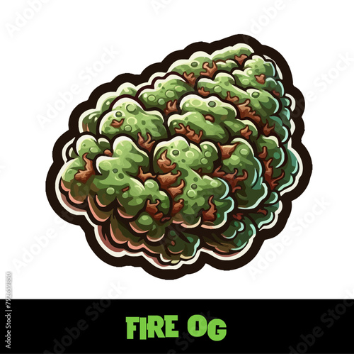 Vector Illustrated Fire OG Cannabis Bud Strain Cartoon (ID: 792659850)