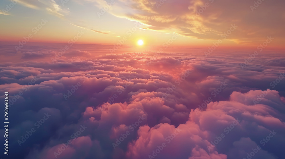 Awakening skies pastel sunrise over a billowing cloudscape aerial splendor