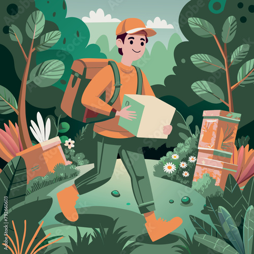 On the Move: Navigating the Courier's Path with Efficiency and Precision, fast, cargo, courier, illustration, art, boy