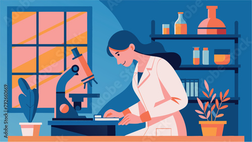 Unveiling the Unseen: A Female Doctor's Exploration with the Microscope in the Laboratory, illustration, doctor, female, lab, science