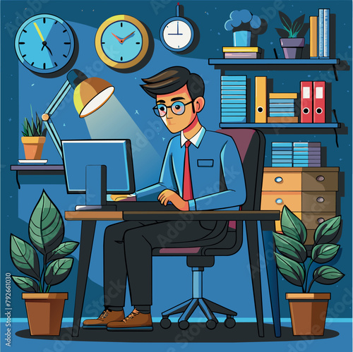 Excelling in the Office: Key Strategies for Success in the Workplace Environment, illustration, work, office, men, boy, vector