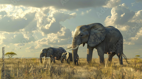 Mother Elephant and Family on Savannah