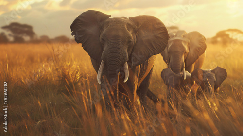 Mother Elephant and Family on Savannah © Ghazanfar