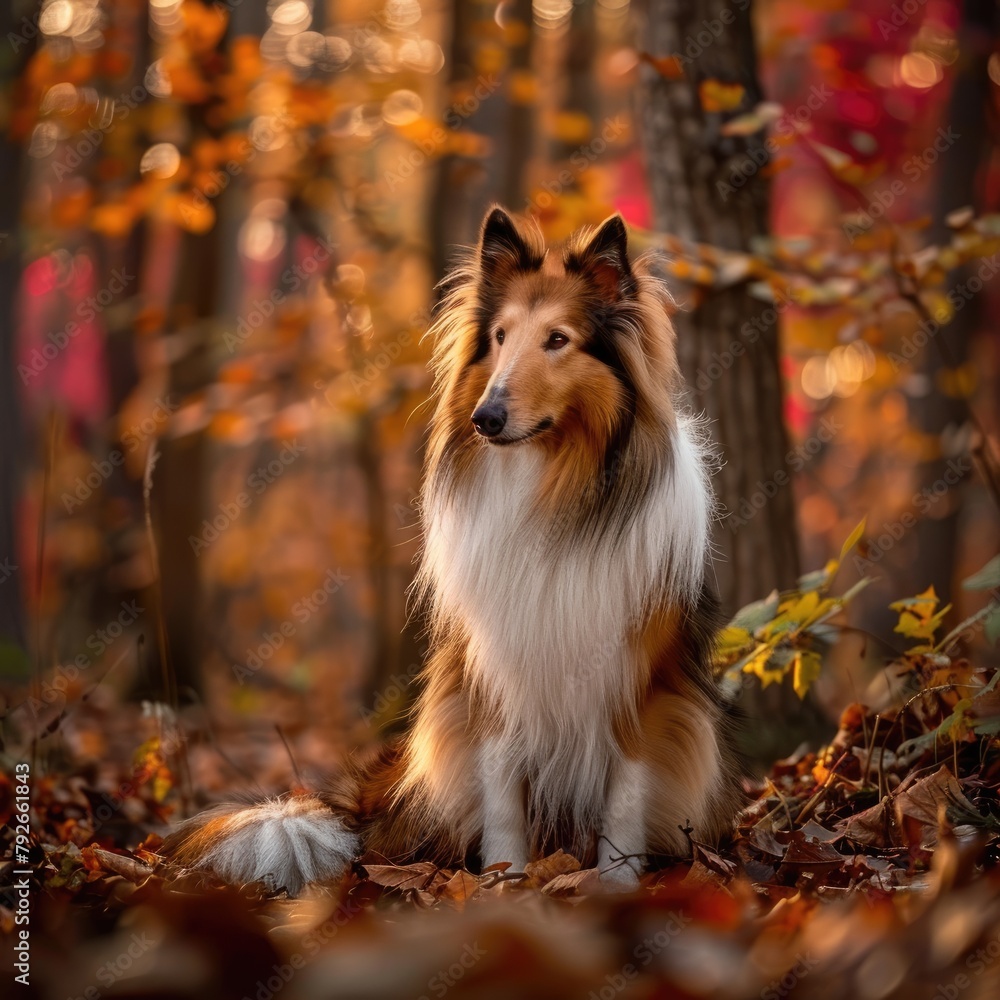Graceful Collie Illuminated in the Heart of the Forest Graceful Collie Illuminated in the Heart of the Forest