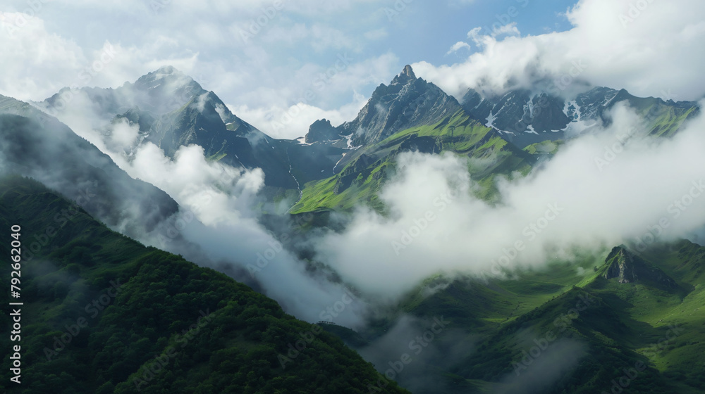 Mountains of the North Caucasus mountain tops in cloud
