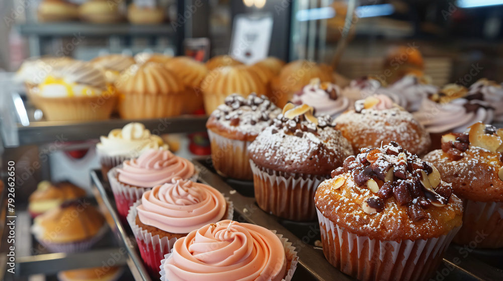Muffins and cupcakes on display at a Danish bakery