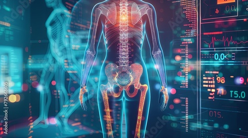 Advanced medical visualization showcasing human anatomy and technology interface #792663605