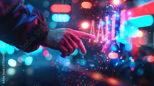 man hands touching AI word on screen with bokeh light , Ai technology and personal assistant trend concept, abstract background with copy space © Rashid