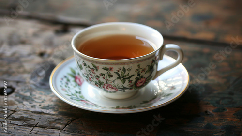 a tea cup resting on a saucer