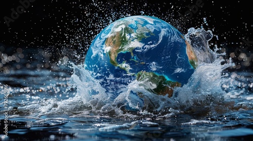 Blue planet Earth making a big splash in water emphasizing environmental impact and conservation photo