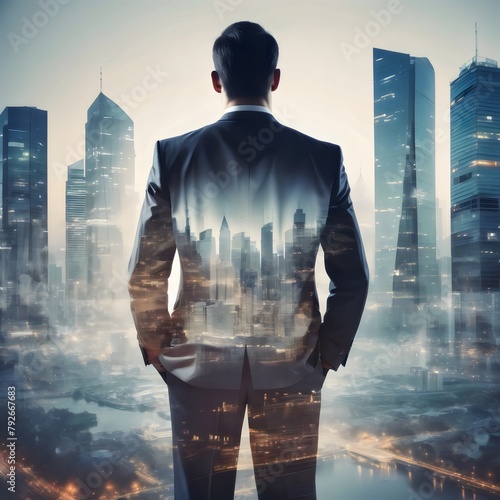 double exposure of city and businessman