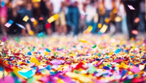 'season. carnival Colorful confetti party decoration colourful birthday glistering celebration colours illustration rainbow bokeh card nobody paper generative ai carn' photo